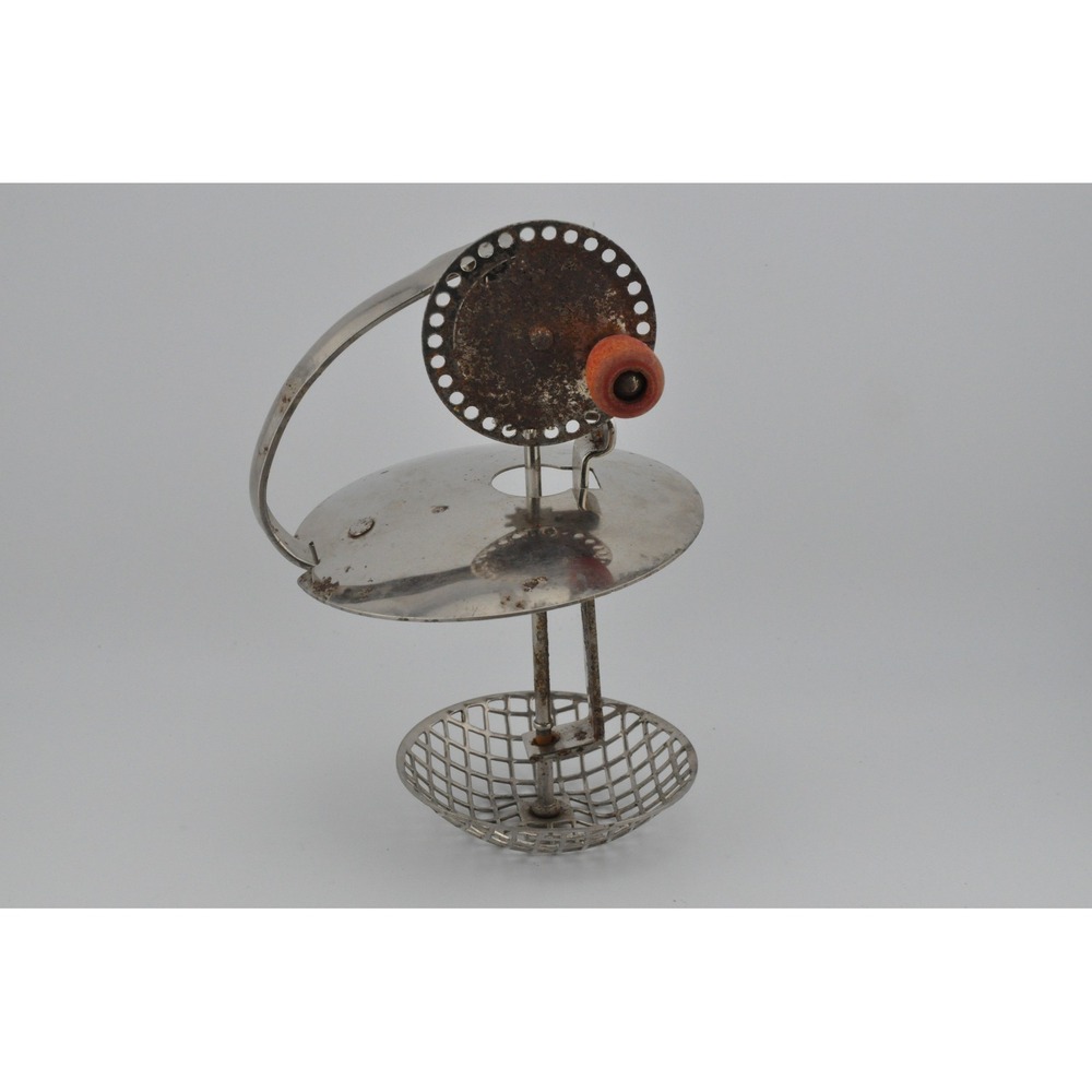 Egg Hand Mixer OS Silver Fair Vintage Primitive Mesh Basket Wood Crank